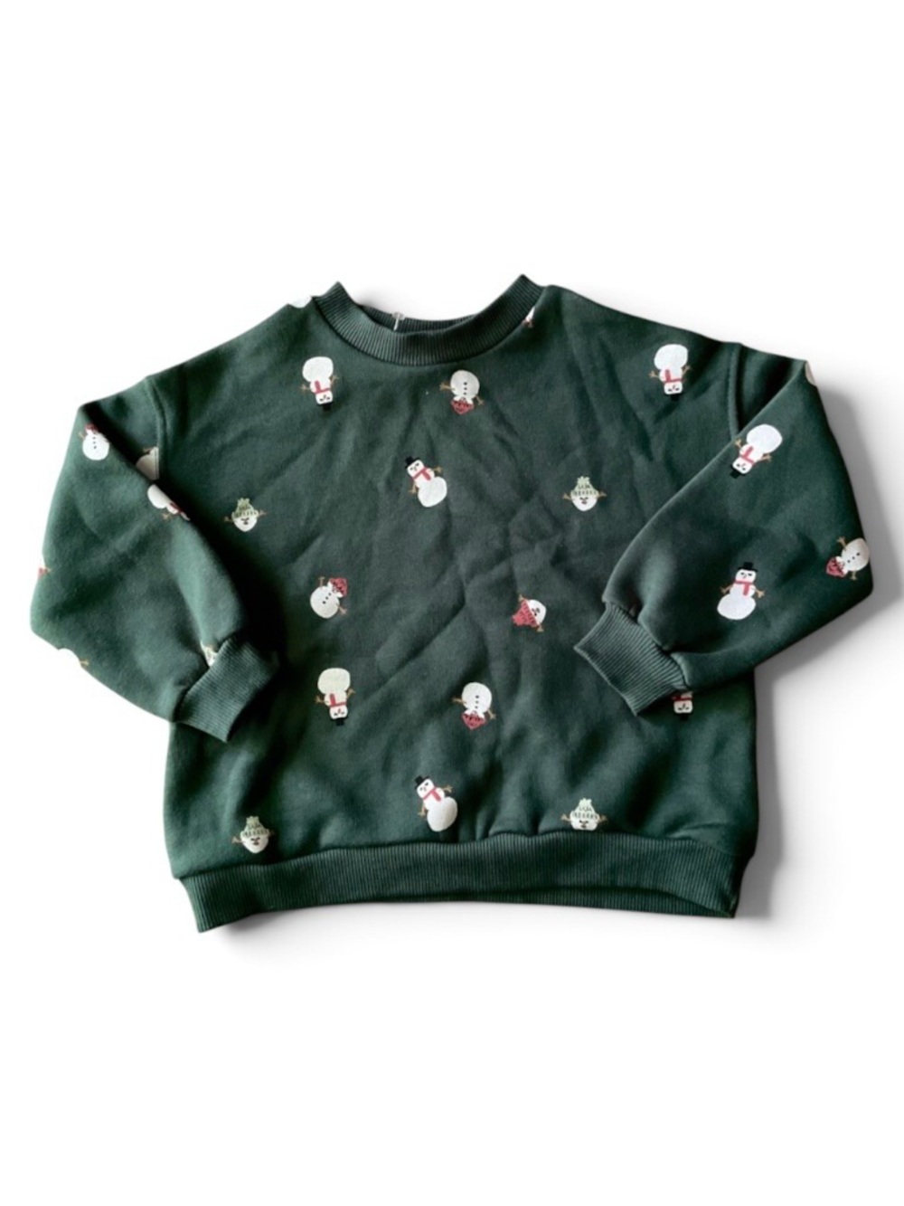ZARA Kids SNOWMAN Sweatshirt green 2-3 years crew neck pullover